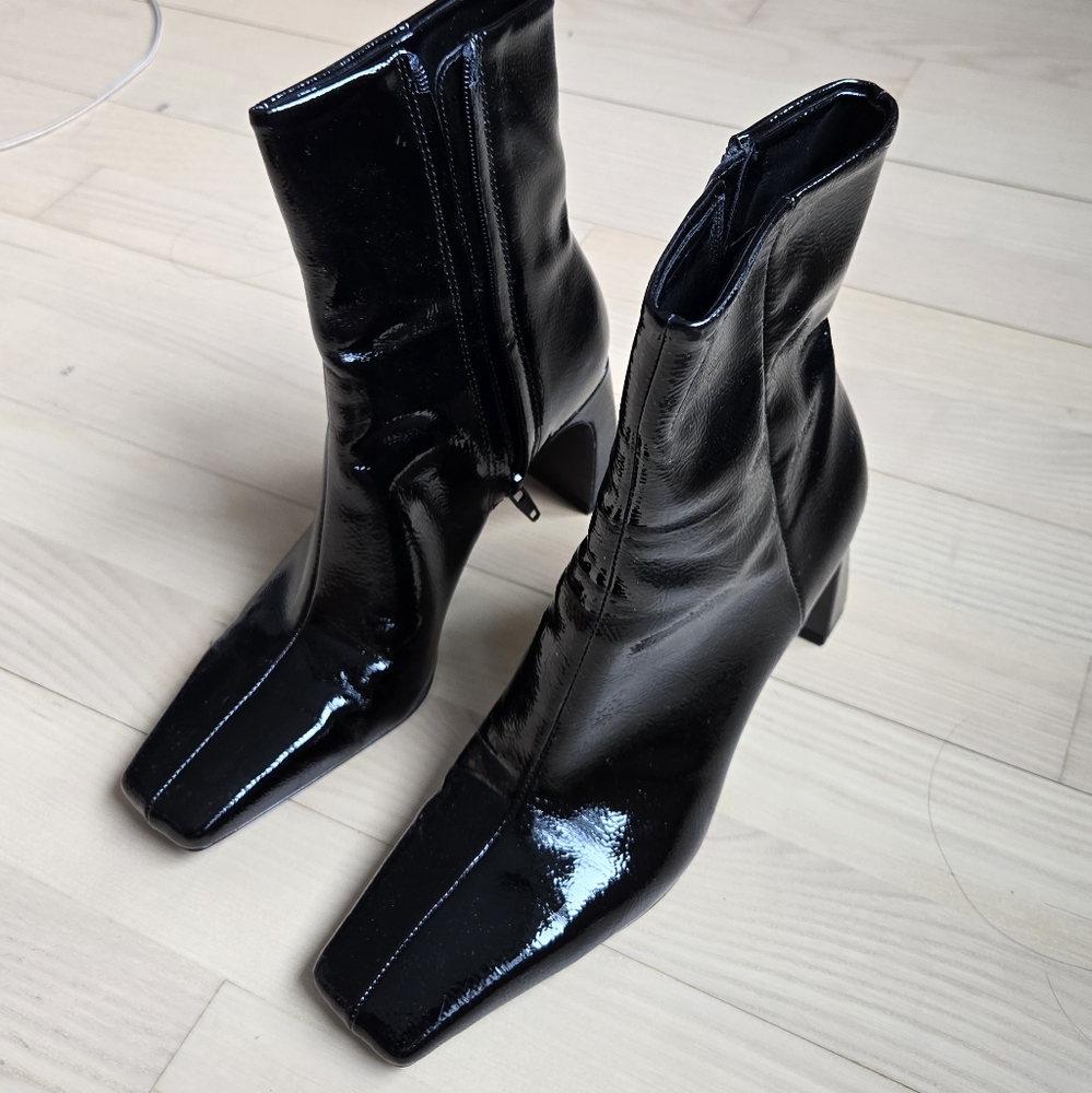 Black Patent Leather Ankle Boots